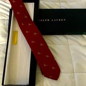 POLO BY RALPH LAUREN RED TIE 100% SILK SCORPION PRINT 58"/3.5" EX CONDITION